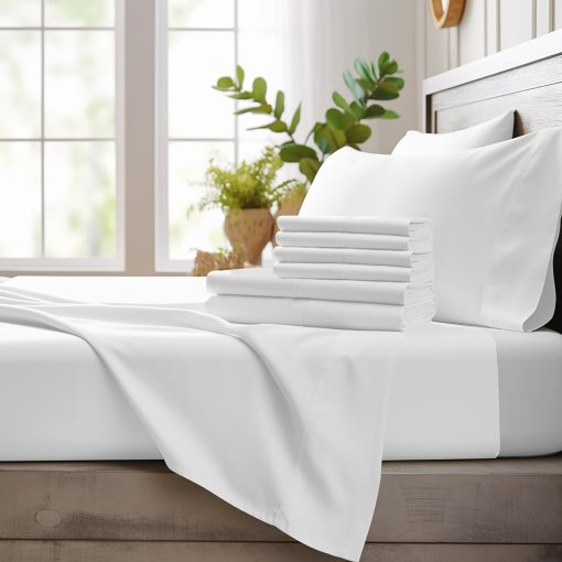 Juego de sabanas Bamboo Bay de 6 piezas para cama Twin - Sabanas de Bambu para cama individual - Sabanas ultra suaves y frescas para los que duermen caliente - Juego de sabanas transpirables para cama Twin que se ajustan hasta 16" - Blanco