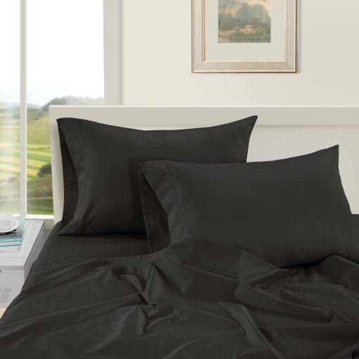 Juego de sabanas a rayas de 1000 hilos LANE LINEN - Sabanas de algodon egipcio 100%, 4 piezas para cama queen, sabanas y fundas de almohada de hotel, se adapta a colchones de hasta 16" - Negro - Imagen 3