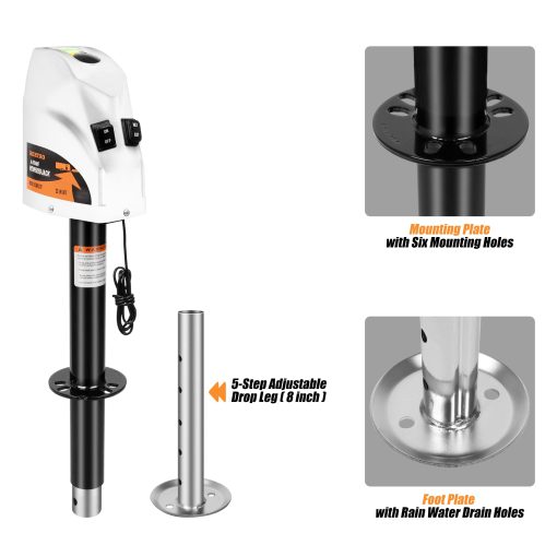 Gato de Lengüeta Electrico BEETRO 4000 lbs, Gato de Remolque Resistente para Remolques de A-Frame, Carga y Utilitarios o RV de 5ta Rueda, 22" de Elevacion, 12V DC, Blanco - Imagen 5