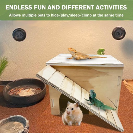 Cueva de Escondite para Reptiles con Rampa Accesorios de Tanque de Madera para Dragon Barbudo Cangrejo Ermitano Camaleon Tortugas Serpientes Hamster Cobaya - Imagen 4