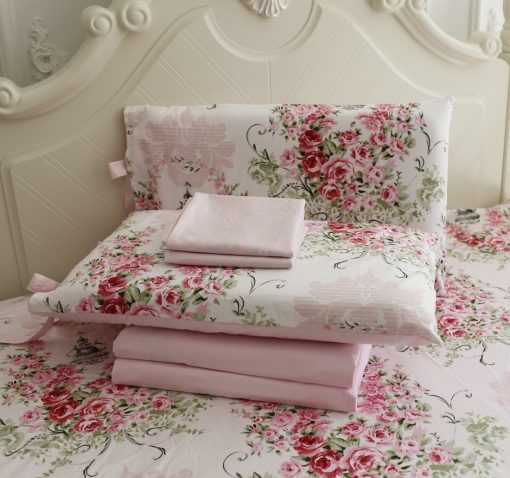 Juego de sabanas floreadas Shabby FADFAY tamano Queen de 4 piezas 100% algodon de primera calidad con patron de rosas rosas: 1 sabana bajera profunda, 1 sabana plana, 2 fundas de almohada (tamano estandar) - Imagen 8