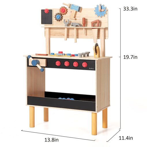 Banco de trabajo de madera para ninos PairPear, Banco de herramientas para ninos pequenos, Banco de trabajo de juguete de madera con caja de herramientas, taladros de juguete y martillo para jugar a la construccion, Regalo para ninos y ninas de 3 anos en adelante - Imagen 6