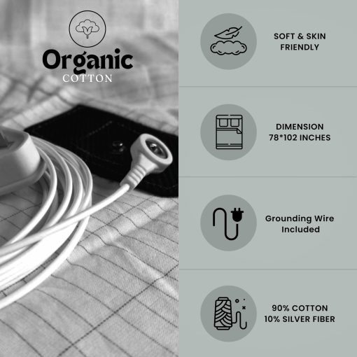Sabanas de Conexion a Tierra ZenEarth, Tamano King & Queen, 90% Algodon 10% Fibra de Plata, Mejora el Sueno y Bienestar, Sabanas de Cama Conectadas a Tierra son de 78"x102" pulgadas, Cable de Conexion incluido. (1, Gris, Extra Grande) - Imagen 3
