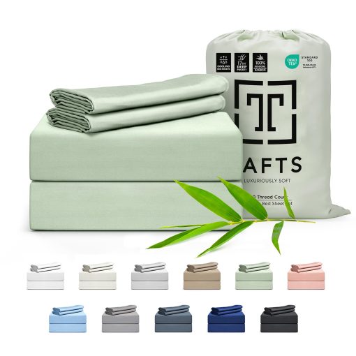 Juego de sabanas para cama tamano Cali-King Tafts 100% viscosa derivada de bambu, con bolsillos profundos de 17 pulgadas, suaves, sedosas, frescas, con costuras dobles, promesa de calidad de por vida (Verde Salvia)