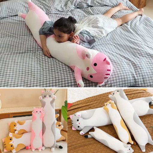 Peluche de Gato Gigante Almohada de Dibujos Animados para Dormir y Abrazar, Suave y Esponjoso Almohada de Cuerpo Largo de Gato para Ninos Novia (Amarillo, 150cm/59 pulgadas) - Imagen 6