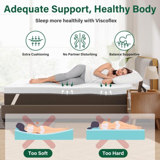 VISCOFLEX Colchon Topper de Espuma Viscoelastica de 3 Pulgadas para Camas Individuales, Soporte de Espuma de Alta Densidad, Doble Capa de Mejor Soporte para el Cuerpo y Alivio de Presion - Imagen 4