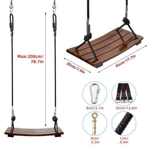 Columpio de madera anticorrosiva PELLOR, Asiento de columpio de madera resistente al agua para interiores y exteriores para ninos y adultos 17.7x7.9x0.6 pulgadas - Imagen 5