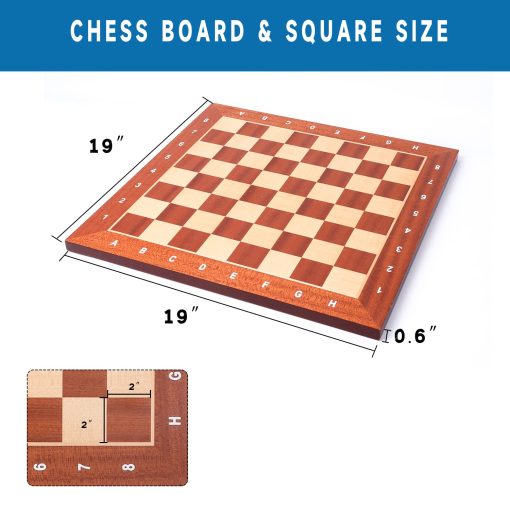 Tablero de Ajedrez Profesional de Torneo GSE Games & Sports Expert, Solo Tablero de Ajedrez de Sapele y Arce Incrustado, Tablero de Ajedrez Portatil para Principiantes, Ninos, Adultos (Grande: 19" / Cuadrado: 2" Brown) - Imagen 5