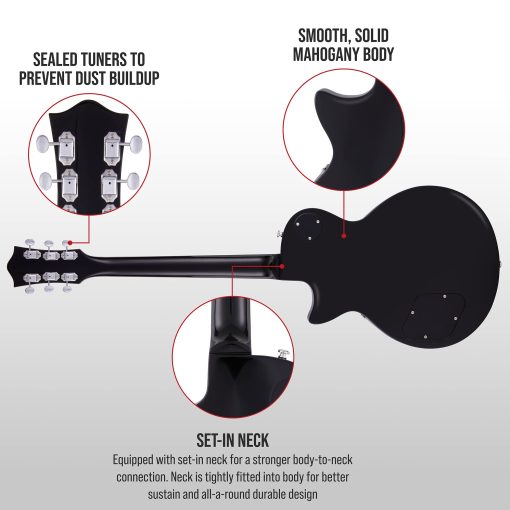 Guitarra Electrica LyxPro 39" Serie SB, Estilo LP para Principiantes, Intermedios y Profesionales Guitarra de Cuerpo Solido, Bonus 2-Pack de Puas, Madera de Caoba, Controles de Volumen/Tono, Pastillas de 3 vias - Negro - Imagen 2