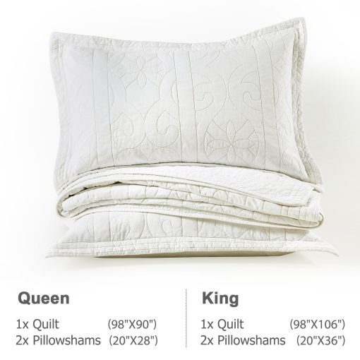 Juego de Edredon tamano King Finlonte - Edredon de algodon tamano King, Edredon King Size, Colcha ligera suave, Juego de Edredon King Size con 3 Piezas en Blanco solido, 98x106 - Imagen 6