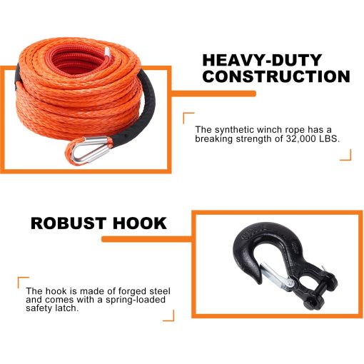 Kit de Cable de Cuerda Sintetica para Winch SPARKWHIZ: 1/2" x 100 pies de Linea de Winch de 32000 libras con Funda Protectora + Gancho para Vehiculo Todo Terreno 4WD Truck SUV UTV ATV - Imagen 6