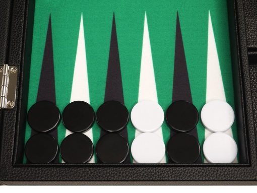 Tablero de backgammon premium de 13 pulgadas - Tamaño de viaje - Tablero negro, superficie de juego verde, puntos negros y blancos - Imagen 7