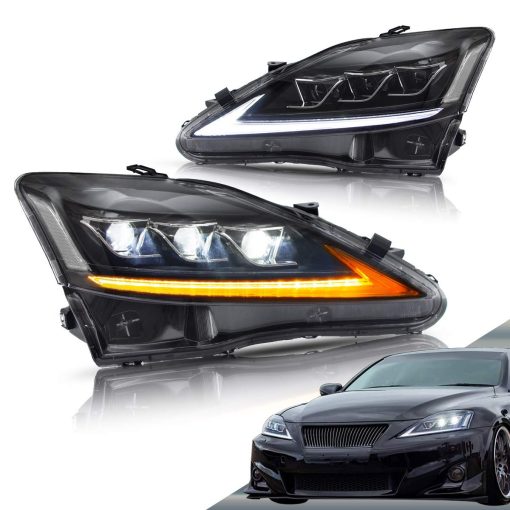 Faros LED VLAND compatibles con Lexus IS250/ IS250C IS350 IS350C IS220d 2006-2012, ISF 2008-2014 con Indicador Secuencial con Proyector con Reflector Claro