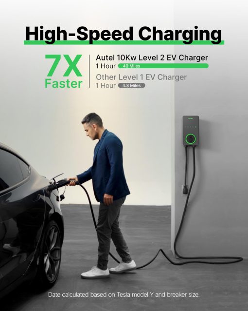 Cargador de vehiculo electrico Autel Home Level 2 de hasta 40 amperios, 240V, estacion de carga rapida para interior/exterior con cable flexible de 25 pies, enchufe NEMA 14-50, gris oscuro - Imagen 3