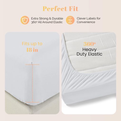 Juegos de Sabanas Ashton 100% Algodon Egipcio Split King para Cama Ajustable - 800 Hilos 5 PC Juego de Sabanas Superior Split King para Cama Sleep Number, Sabanas de Enfriamiento Suaves, Se Adapta a Colchon de Hasta 18" - Plata - Imagen 3