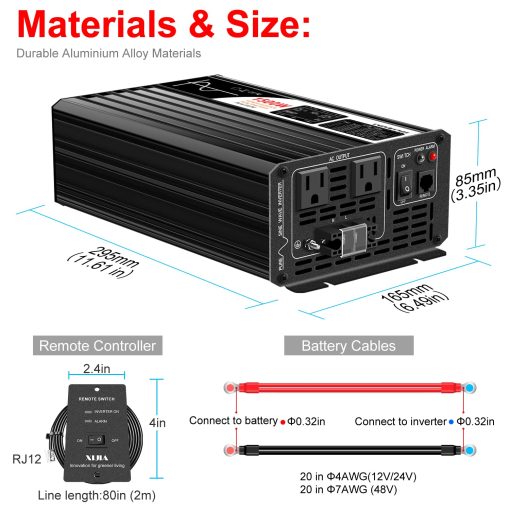 Inversor de Onda Sinusoidal Pura Xijia 1500W (Potencia Pico 3000W) DC 36v a 120v Inversor 60HZ Convertidor Solar para Uso en el Hogar Coche (DC36V (Rango 30V-45V) 1500W) - Imagen 5