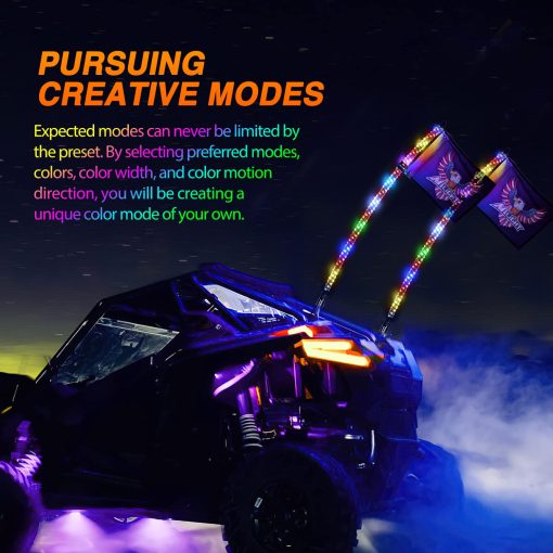 Nilight 2PCS 3FT RGB LED Whip Light, Control Remoto y de APP con Patrones de Caza DIY Luz de Parada Giro Reversa Antena de Seguridad Iluminacion de Latigos para ATV UTV Polaris RZR Can-am Buggy Jeep, Garantia de 2 Anos - Imagen 3