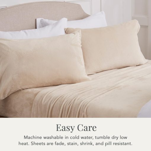 Juego de sabanas Ultra Suaves de Micro Franela NY Loft con Bolsillos Extra Profundos | Juego de Sabanas de Terciopelo Extra Suave | Super Suave Felpa Polar | Abrigo Acolchado de Terciopelo Suave Tribeca Collection (King, Beige) - Imagen 6
