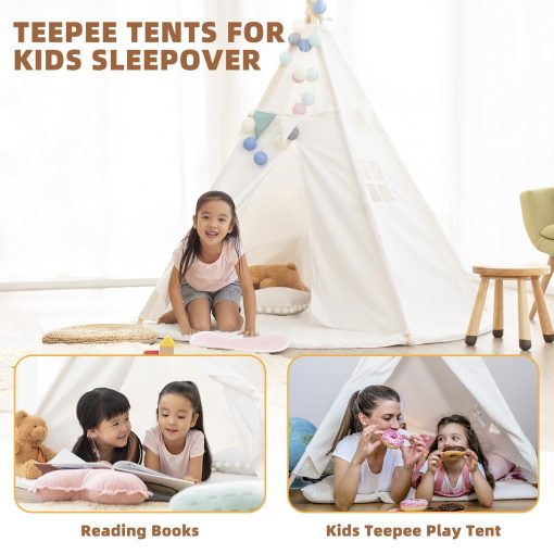 6 PCS Tienda de Campana para Ninos Teepee, Tienda Boho Lavable Plegable para Ninos, Casa de Juegos para Ninas y Ninos Fiesta de Pijamas Cumpleanos (Blanco) - Imagen 7