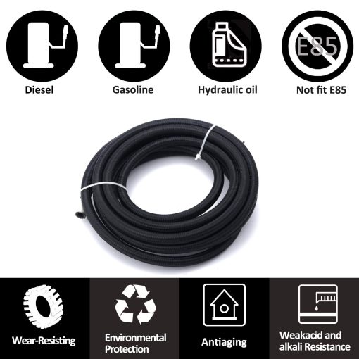 Kit de linea de combustible BOWERKAR 10AN 20FT con trenzado de acero inoxidable de nylon negro 5/8" Manguera de fuel oil CPE- 14.27mm ID (AN10) - Imagen 5