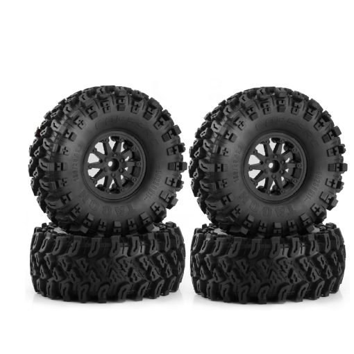 Neumaticos y Rines de 2.2 RC Crawler Chanmoo con Llantas de Bloqueo 1/10 de Goma para Coche Rock Crawler 1:10 Axial SCX10 90047 D90 TF2 Tamiya CC01 Traxxas TRX4 RGT 4PCS (Negro)