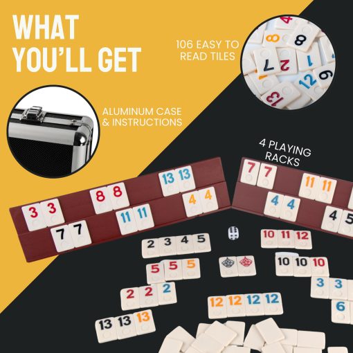 Juego de Rummy de Viaje Premium Tradeopia con Estuche de Aluminio, 106 Fichas de Rummy, Adecuado para Cumpleanos, Aniversario, Ano Nuevo - Imagen 5