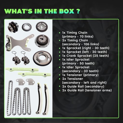 Kit de Cadena de Tiempo SCITOO TKMI047L con Tensor Guia Sprocket Cigüeñal Engranaje de arbol de Levas Encaja para Jeep COMMANDER Mitsubishi RAIDER Dodge Ram 1500 4.7L SOHC VIN P N Diseño NGC - Imagen 2