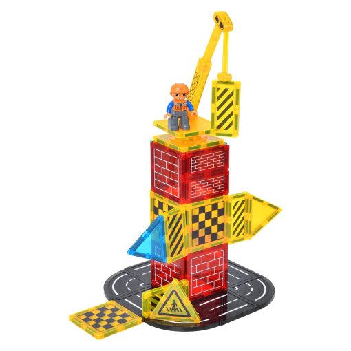 Set de Carreteras de Azulejos Magneticos - Juguetes de Construccion de Ciudad, Bloques Magneticos con Grua Magnetica Extensible y Coche, Juguetes para Ninos y Ninas de 3+, Regalos de Juegos Creativos para Ninos - Imagen 3