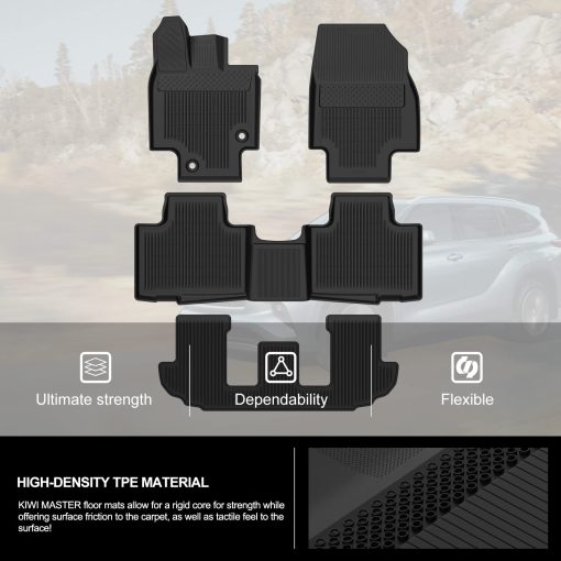 Tapetes KIWI MASTER Compatibles con Toyota Highlander 2020-2024 Accesorios Reemplace OEM PT908-48200-20 Alfombrillas a Medida Frontales y Traseras y para 3ra Fila TPE Negro - Imagen 6