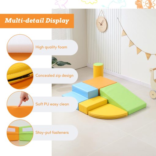 Conjunto de 6 Piezas de Juguetes de Escalada de Cuero PU Suave para Ninos - Estructuras de Escalada de Espuma para Ninos de 3 Anos, Juego de Escalar y Gatear, Equipo de Trepar Gimnasio de Actividades de Espuma - Imagen 4