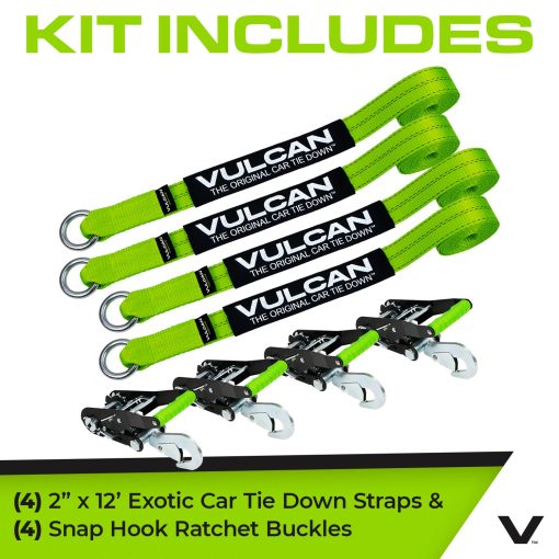 VULCAN Amarre para Rin de Auto con Trinquetes - 2 Pulgadas x 144 Pulgadas - Paquete de 4 - Alta Visibilidad - Carga de Trabajo Segura de 3,300 Libras - Imagen 3