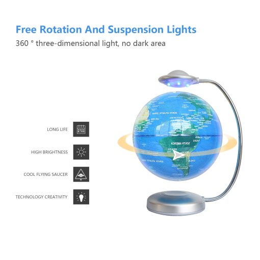 Globo Flotante, Rotacion 3D con Luz LED, Globo de Levitacion Magnetica Flotante, Mapa del Mundo Flotante para Aprendizaje y Educacion, Decoracion de Escritorio y Hogar, Adornos Creativos - Imagen 3