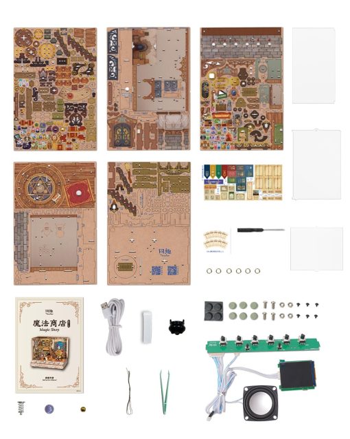 Kit de Casa en Miniatura DIY Tonecheer, Kit de Casa de Munecas de Madera con Ruido Blanco, Juego de Construccion de Casa de Diorama Pequena con Pantalla Electronica para Adultos (Tienda de Magia) - Imagen 7