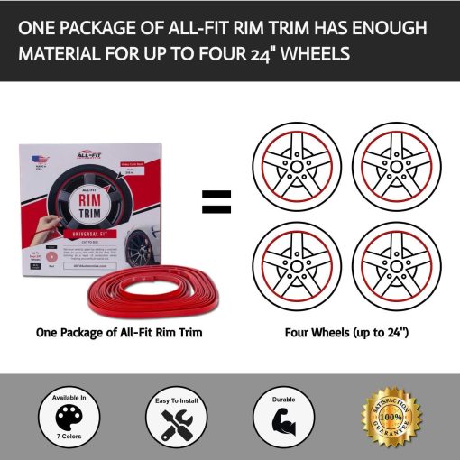Tiras de Proteccion para Llantas All-Fit Rim Trim para Prevenir Rasgunos de Cordones y Aranazos en las Llantas - Hechas en los EE. UU. - Ajuste Universal (Negro) - Imagen 3
