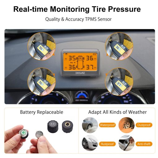 Sistema de Monitoreo de Presion de Neumaticos para RV DEEWAZ, Sistema de Monitoreo de Presion de Neumaticos con Energia Solar, TPMS con 4 Sensores Externos, 0-116 PSI para Automovil RV SUV MPV Pickup Sedan Todo Terreno (Pantalla LCD Naranja) - Imagen 2