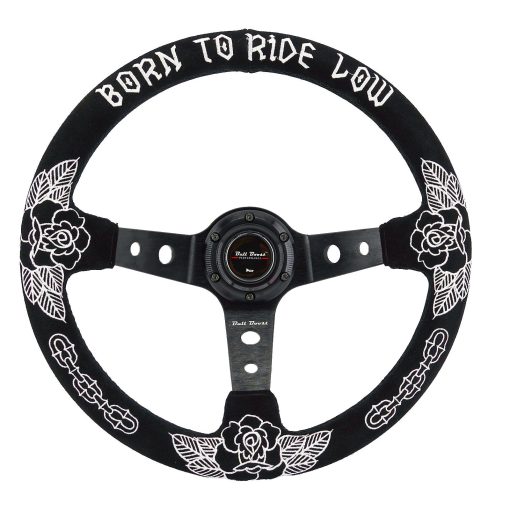 Volante Personalizado de Rosa 350mm Profundo de 6 Pernos Para Volante Deportivo JDM Incluye Boton de Claxon de Gamuza - Imagen 2