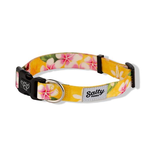 Collar para Perros Shaka's Salty Paws para Nino y Nina Pequeno Mediano Grande (Collar para Perros Pequeno Ajustable 10-16" para Perros de hasta 25 lbs, Tropical Amarillo Hawaiian Collar para Perro)