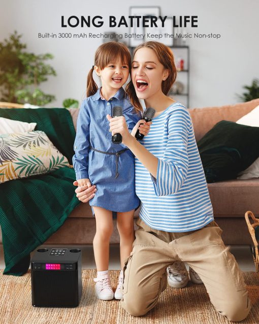 Maquina de Karaoke para Ninos/Adultos, FULLIFE 2024 Altavoz Portatil Bluetooth PA Sistema con 2 Microfonos Inalambricos, Luz LED Colorida Que Cambia, Set de Karaoke para Fiestas en Casa, Interiores - Imagen 7