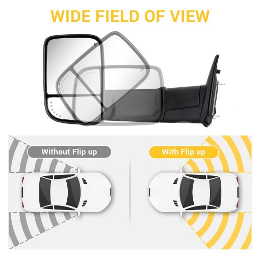 Espejos de remolque Sanooer compatible con Dodge Ram 1500 2009-2018, Dodge Ram 2500 3500 2010-2018 con Vidrio Electrico Calefactado Luz de Senal de Giro Espejo Retrovisor Puddle Lamp Temp Sensor Filpup Par Set - Imagen 4