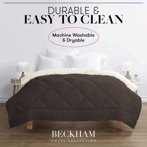 Edredon Reversible de Microfibra Alternativa de Pluma de Ganso de Coleccion Beckham Hotel - Todas las Estaciones - Edredon de Lujo de Calidad Premium - Individual/Individual XL - Cafe/Crema - Imagen 9