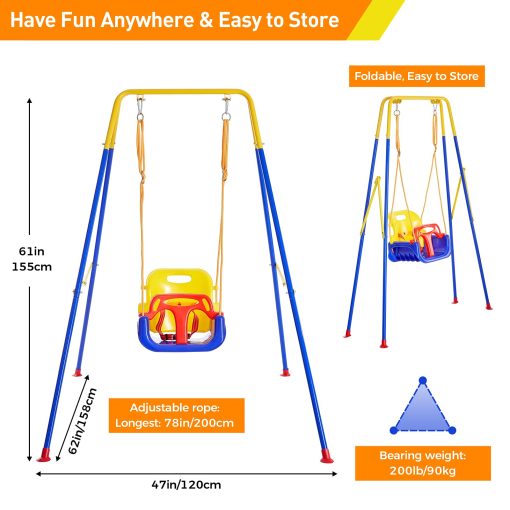 FUNLIO 3-en-1 Juego de Columpios para Bebes con 4 Bolsas de Arena, Columpio para Interior/Exterior con Soporte Metalico Plegable, Juego de Columpios para Niños para Patio Trasero, Instrucciones Claras, Facil de Armar y Almacenar - Imagen 6