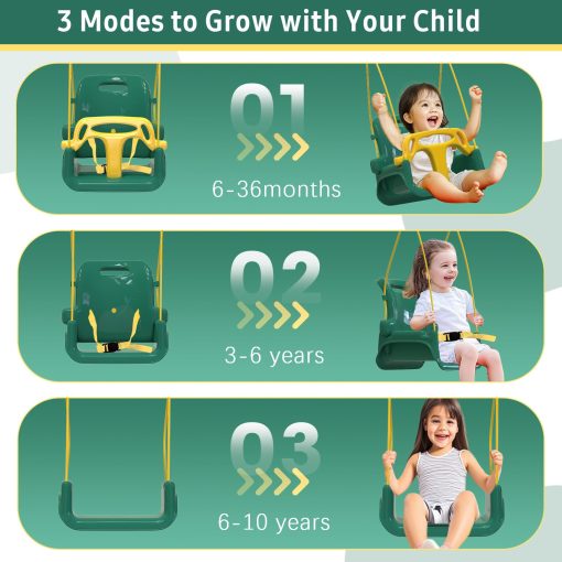 Columpio multifuncional para niños con 4 sacos de arena para estabilidad, columpio plegable para uso interior y exterior, facil de instalar y almacenar para patios traseros - Verde - Imagen 2