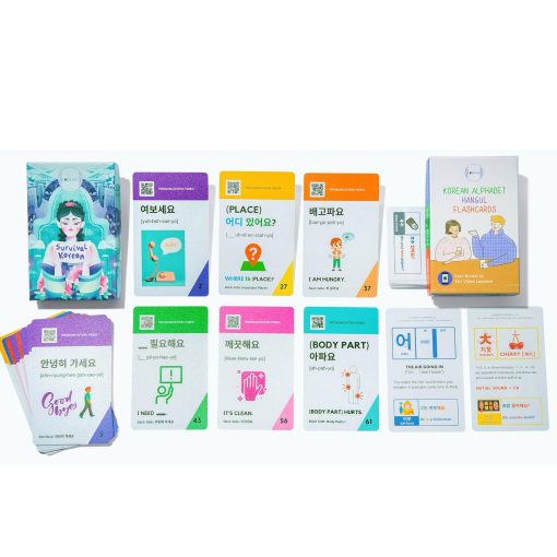 Paquete de Estructura Coreana y Sobrevivencia - Tarjetas Flash de Alfabeto Coreano y Expresiones de Viaje - Idea Regalo para Principiantes en Idioma Coreano - con Libro de Aprendizaje de Idioma Coreano Digital (Version Mejorada)