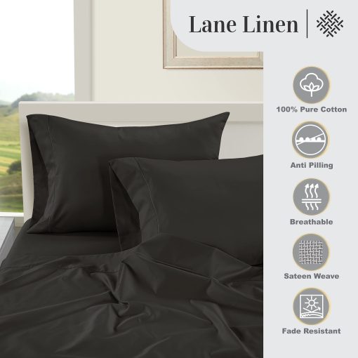 Juego de sabanas a rayas de 1000 hilos LANE LINEN - Sabanas de algodon egipcio 100%, 4 piezas para cama queen, sabanas y fundas de almohada de hotel, se adapta a colchones de hasta 16" - Negro - Imagen 5