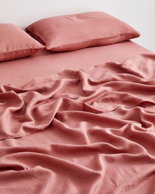 Sabana ajustable de lino Bed Threads - 100% lino frances - 170 GSM - Lujo y respetuoso con el medio ambiente - Transpirable, duradero y suave - Solo sabana ajustable individual - Lavable a maquina - King - Arcilla Rosa - Imagen 2