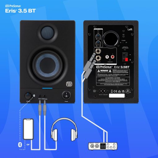 Monitores de Estudio PreSonus Eris 3.5BT con Bluetooth, Par - Altavoces Activos y Potenciados para Escritorio, Tocadiscos, Tornamesa, Estanteria, Altavoces DJ - Imagen 6