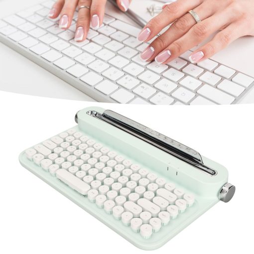 Teclado inalambrico de maquina de escribir de 86 teclas, Teclado retro con soporte integrado, Teclado Bluetooth con lindas teclas redondas para multiples dispositivos para PC (verde menta) - Imagen 8