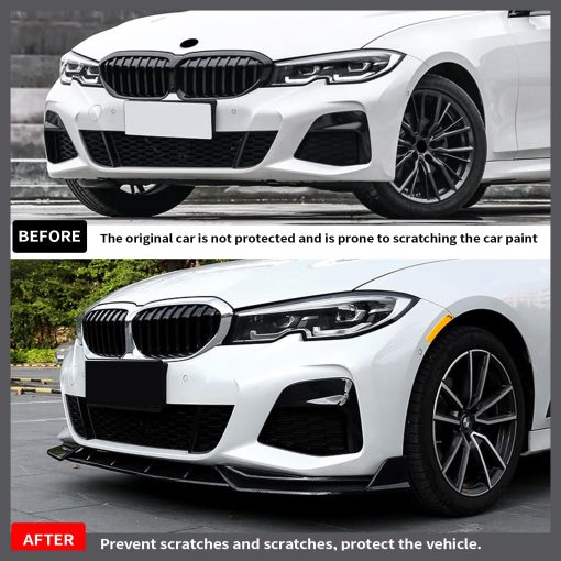 Aleron delantero AAriguthel G20 compatible con 2019-2022 3 Series G20 Sedan 320i 330i 330e M340i 318d 320d 330d 3Pcs Lip Chin Spoiler Gloss Black Front Bumper - Imagen 2