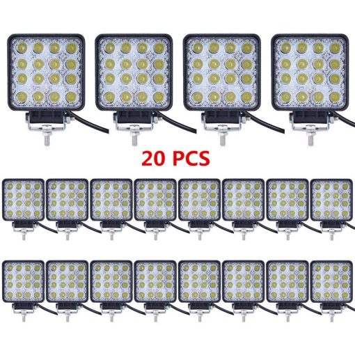 Turboo Barra de Luz LED 48W 4" Luz de Trabajo Cuadrada de Foco Luces LED para Coche Barco Offroad Jeep SUV ATV UTV, Paquete de 20