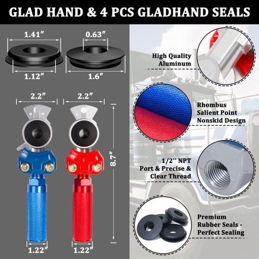 YiaChuii 12FT 3 en 1 Cables de Aire ABS con Manijas de Acoplamiento de Aire Glad Hands, Linea de Energia de 7 Vias con Manija Glad Hand & Extension para Frenos de Aire de Remolques y Semirremolques - Imagen 2
